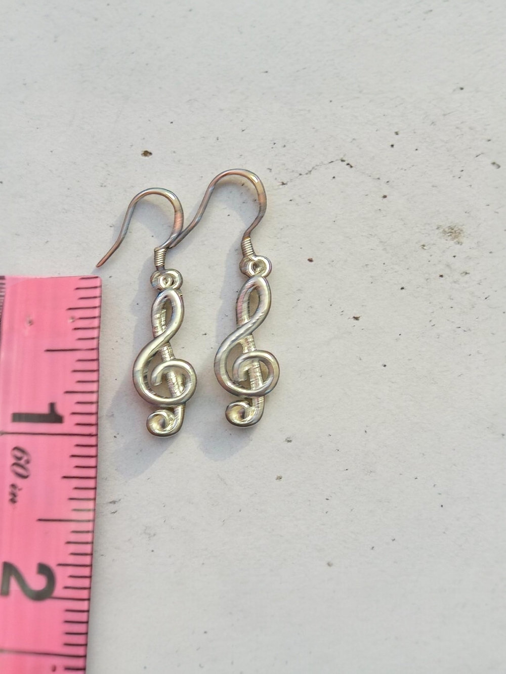 Silver Tone Treble Clef Drop Earrings Music Note Dangle Earrings - Picture 2 of 4